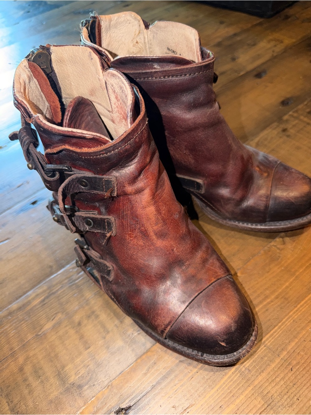 Freebird by Steven Brown Leather Ankle Booties with Buckle Straps